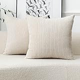 Stellhome Paquete de 2 fundas de cojín cuadradas decorativas de pana suave, color crema