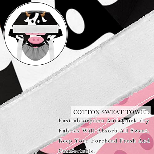 Image of 2 PCS Bouffant Cap with Button Ponytail Pouch Working Cap Sweatband Adjustable Surgical Cap Black and White Cow