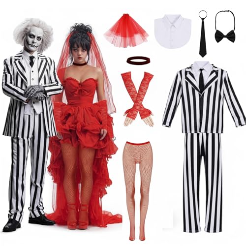 JenPen 9 Pcs Halloween Adult Couple Costume Men's Black and