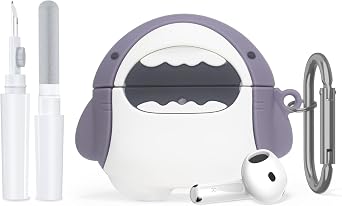 Cute Shark Silicone Case for AirPods 4, with Keychain & Cleaner Kit