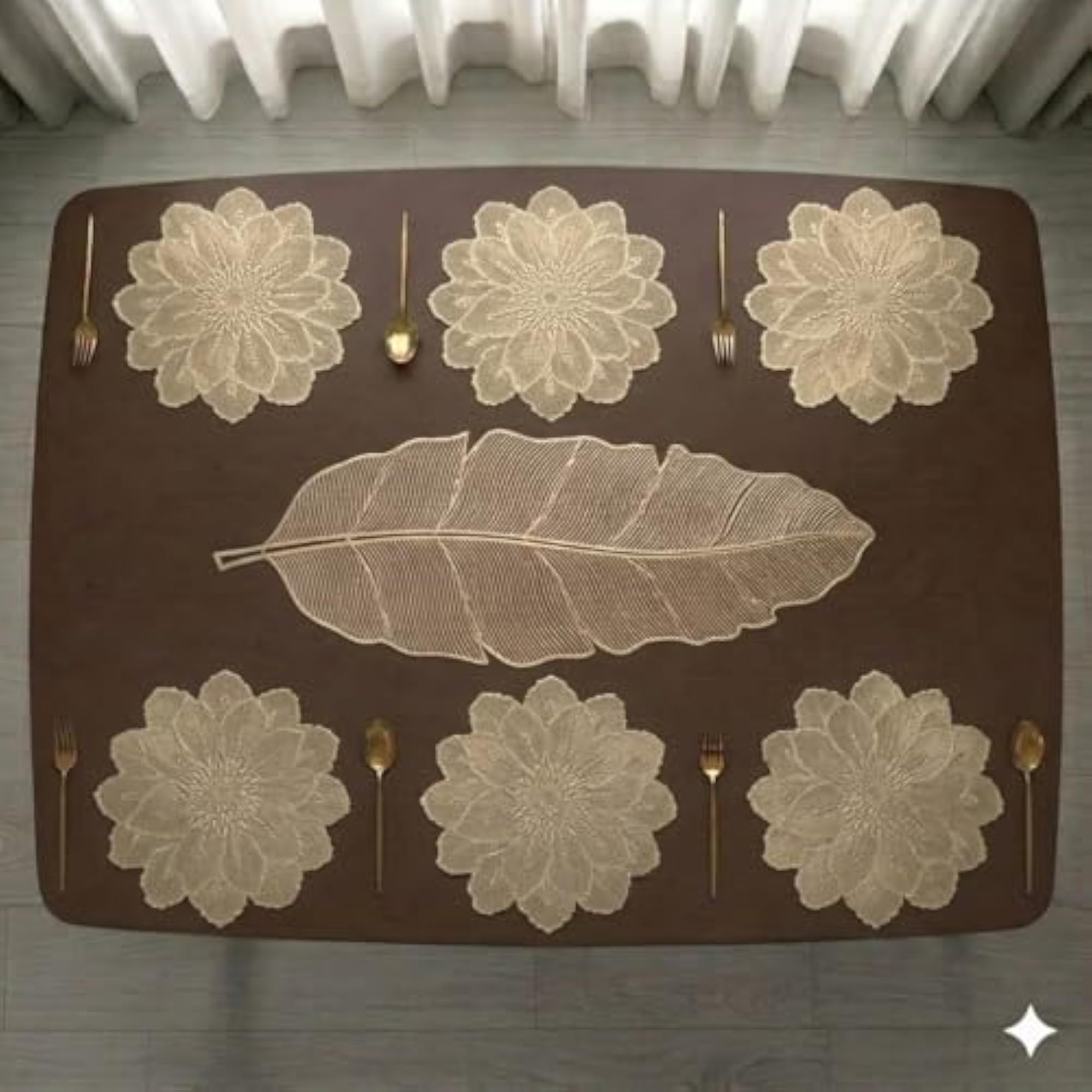 Flower Shape Dining Table Mats with 1 Leaf Table Runner