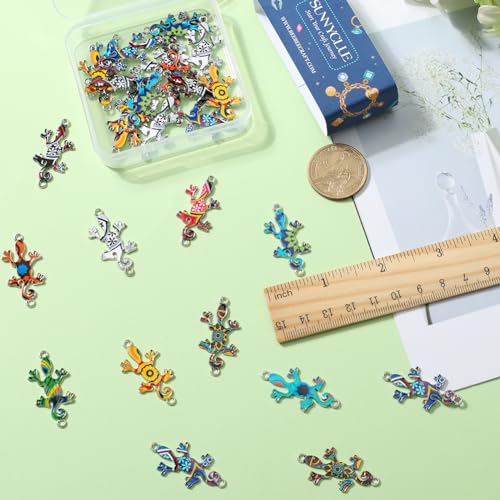 SUNNYCLUE 1 Box 30Pcs 12 Colors Gecko Charm Enamel Connector Charms Mini Metal Alloy Colorful Amphibian Animal Link Connectors with Double Hole for jewellery Making Charms Women DIY Necklaces Bracelet - Image 3