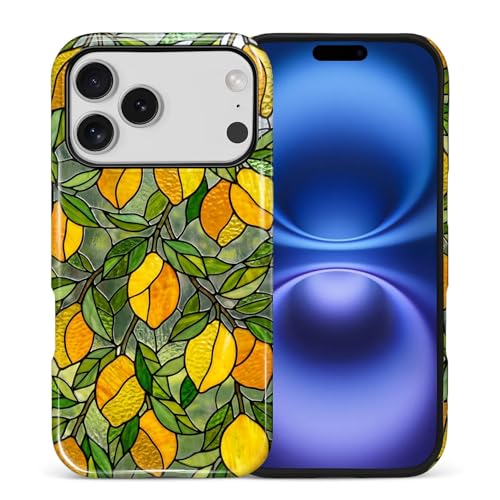Yesad Case Compatible with iPhone 17 Pro, Cute Dual Layer Hybrid Phone Cover, Military Grade Drop Protection, Aesthetic Shockproof Phone Case for Women Girls, Stained Glass Summer Lemon