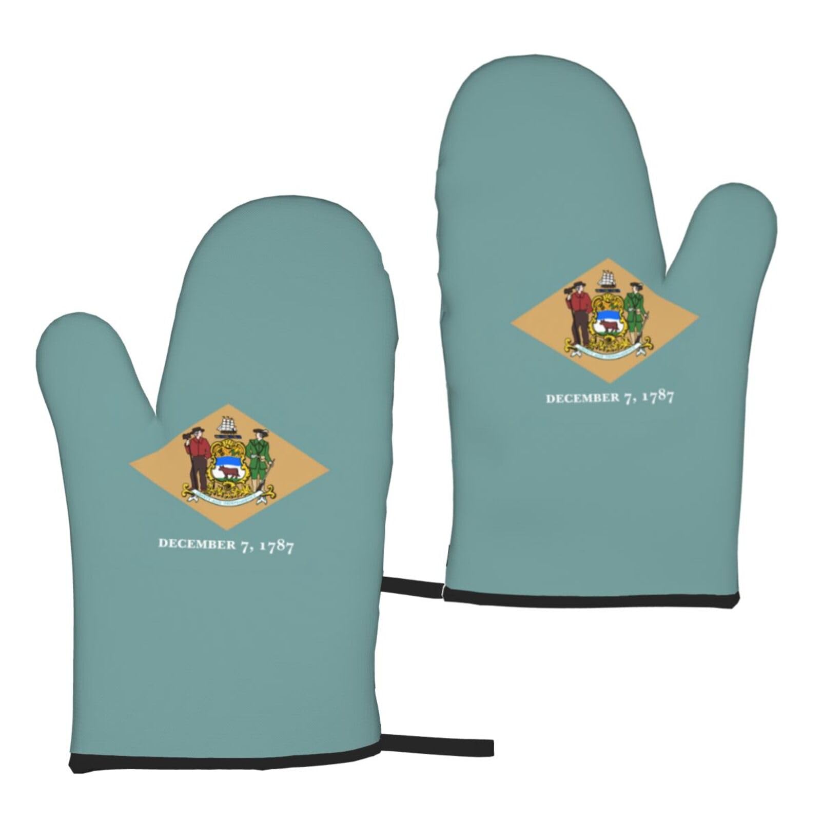 Flag Of Delaware Print Heat Resistant Universal Fit Oven Microwave Gloves Home Cooking Baking Grilling