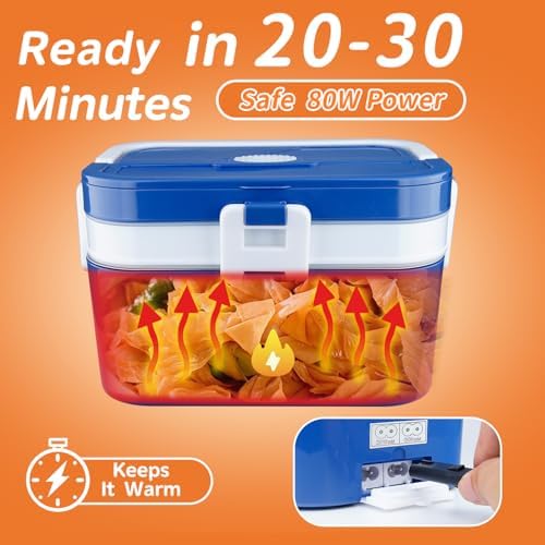 2-Lagige Elektrische Lunchbox 80W für Erwachsene - 3-in-1 mit 2 Herausnehmbaren Edelstahlbehältern 304, perfekt für Auto