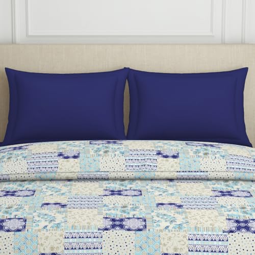 Image of Welspun Polycotton Ac Comforter Double Bed Quilt Blanket | 120 TC Duvets for Double Bed | Health Layer & Machine Washable | (88 inch X 106 inch Inches) - Blue