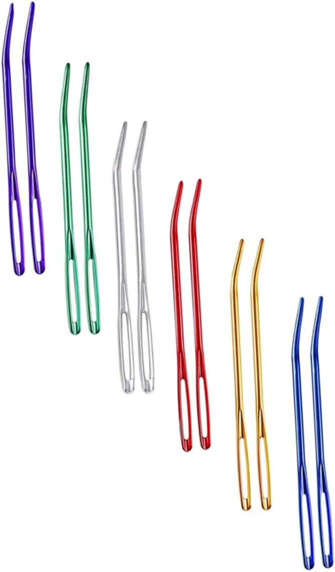 JOINPAYA 12pcs Multi-Function Bent Yarn Needles with Large Eyes, Portable Household Sewing and Darning Needles for Knitting and Tapestry Crafts, Mixed Colors, Wear-Resistant Random Color