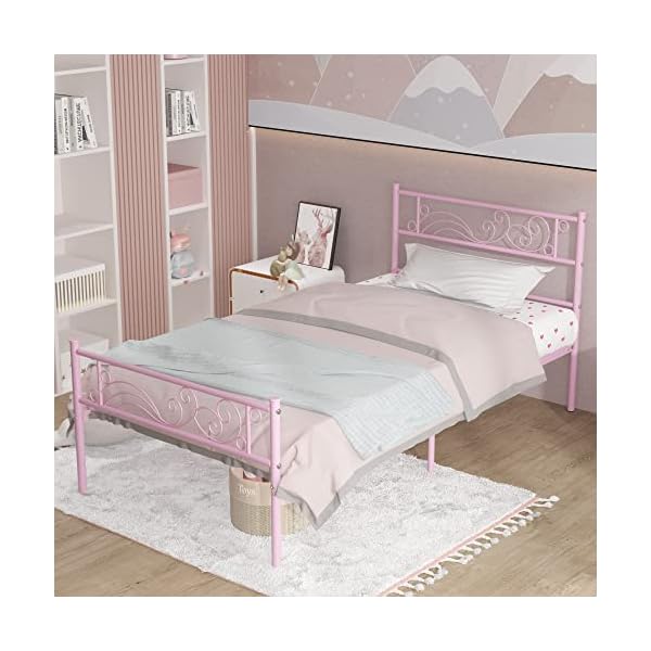 Weehom Twin Bed Frames Metal Platform Heavy Duty Steel Slat Under Bed Storage for Kids Pink - Image 4