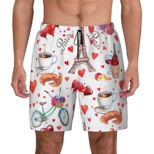 Short de bain homme imprimé cœur et Tour de Paris léger