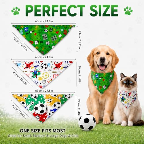 3 Pcs Dog Bandana Soccer, Cute Football-Themed Pet Bibs Scarf for Small Medium Dogs & Cats, Breathable Triangle Headband Costume for Daily Wear, Party, or Game Day Cheer – Fun Football Pet Accessories — view 2