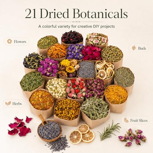Image of Sukh Dried Herbs Kit - Dried Botanicals Bulk,21 Bags Natural Dry Flowers and Herbs for Soap,Candle,Perfume,Bath Bombs,Resin Jewelry Making Supplies,Fragrance Sachet DIY and Witchcraft