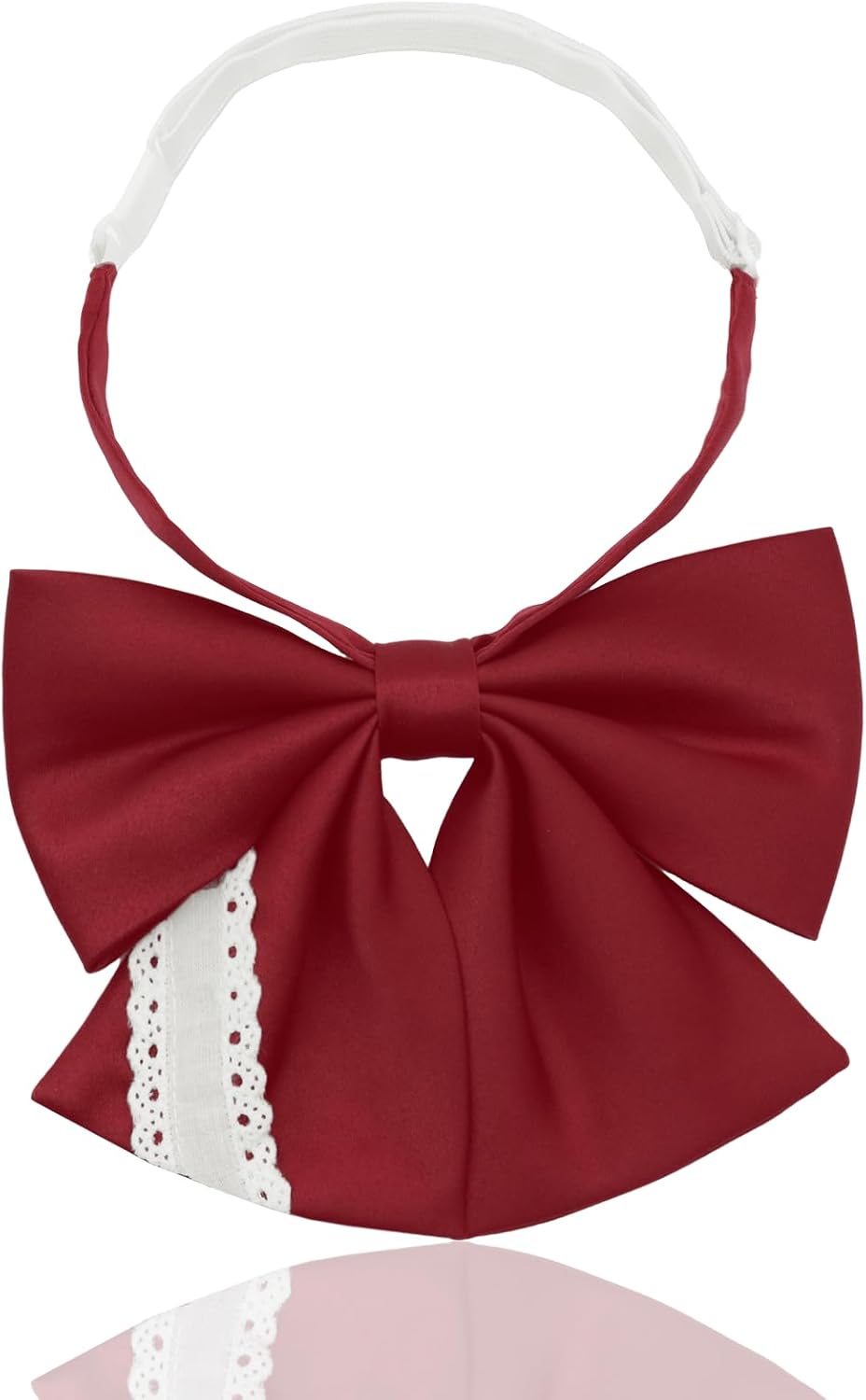 Pre-tied Bow Tie for Women, Solid Color Womens Bow Tie, Adjustable Bowtie with Lace for Uniform School Graduation
