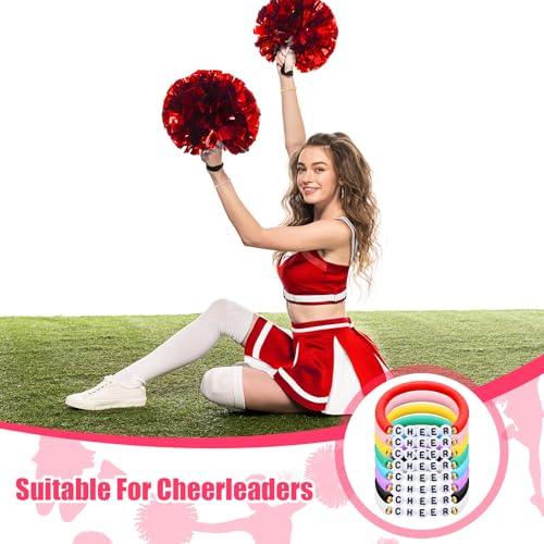 Image of Landical 24 Pcs Cheerleader Gifts Stackable Clay Bead Cheer Bracelets Friendship Bracelets Senior Night Cheer Gifts for Girls(Mix Color)