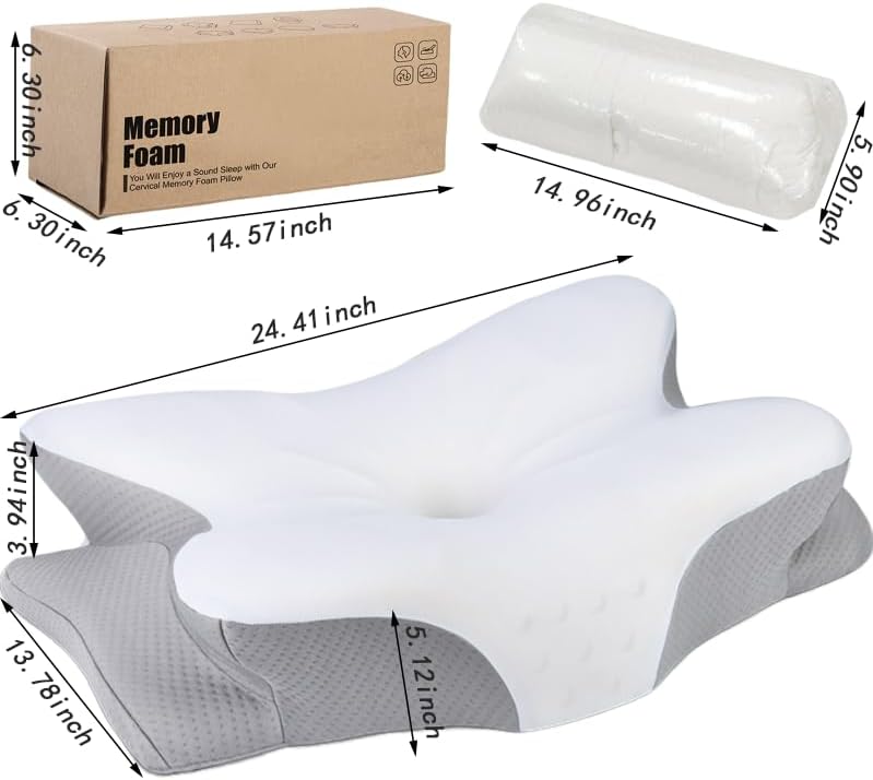 Miniatura 4 de LSnugluxe - Almohada de espuma viscoelástica de cuatro caras con rebote lento, almohada ergonómica para cuello cervical para dormir de lado y