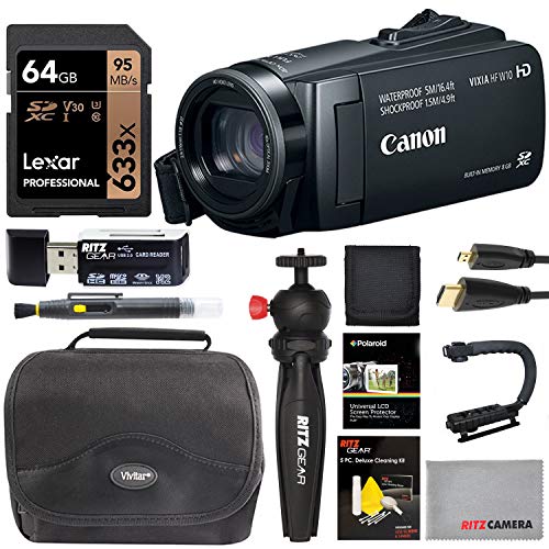 Canon Vixia HF W10 Shockproof & Waterproof HD Camcorder with Spare Battery, Lexar