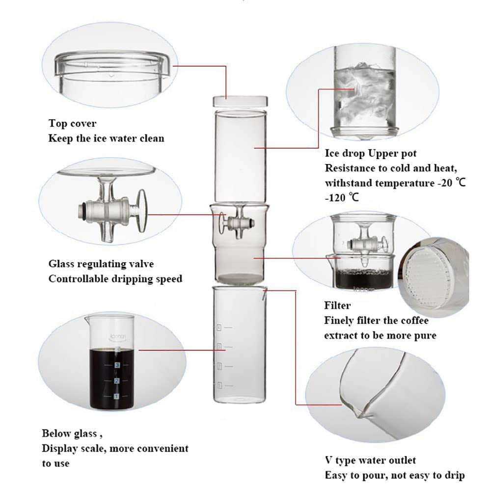 Cold Brew Coffee Maker,Cold Drip Coffee Machine with Adjustable Drip Filter,Glass Cold Brew Coffee Tower Iced Coffee Brewer for Home and Office