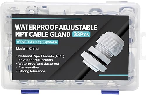 Miniatura 8 de Juego de 33 conectores de cable impermeables de plástico tipo NPT de 14 pulgadas, 38 pulgadas, 12 pulgadas, 34 pulgadas (33 unidades, blanco)