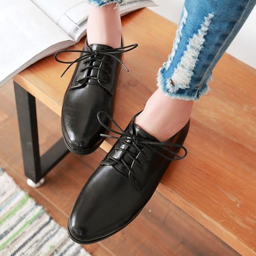 Patent Lace Up Womens Oxfords Mid Low Heel Pointed Toe Pumps4
