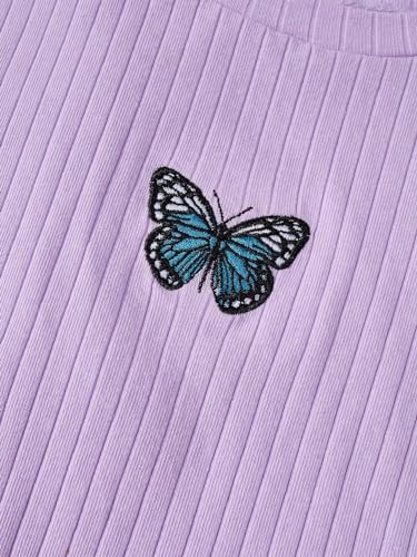 Girl's 3 Packs Graphic Tees Butterfly Embroidery Short Sleeve T Shirt Crewneck Slim Fit Tops3