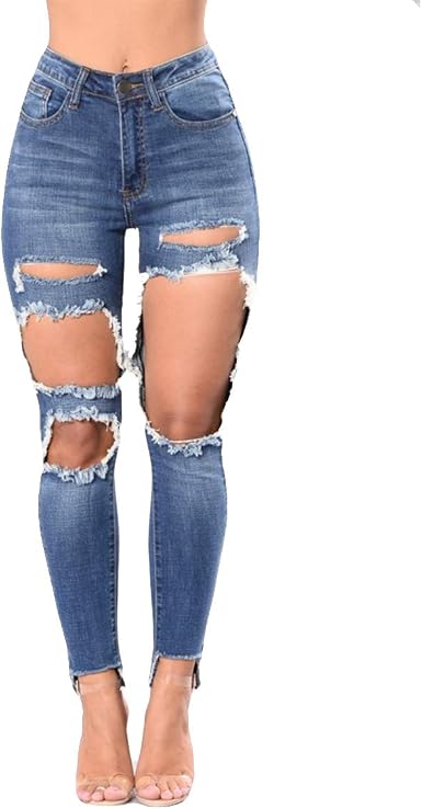 Jahurto Pantalone di Jeans Skinny a Vita Alta con Jeans Strappati e  Pantaloni Attillati (Color : As Shown, Size : S) : Amazon.it: Abbigliamento