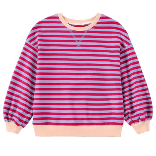 Girls Crewneck Striped Sweatshirt Tops Kids Long Sleeve Loose Simple Trendy Blouse Fall Winter Clothes Tees