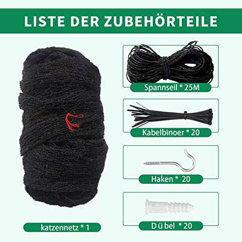 Tatamiyya Katzennetz Für Balkon, Katzennetz Drahtverstärkt 8x3m, Balkonnetz ist Robust Biss- Und Reißfest, UV- Und Witterungsbeständig, Zum Balkonen, ​Terrassen Und Fenstern(Schwarz)