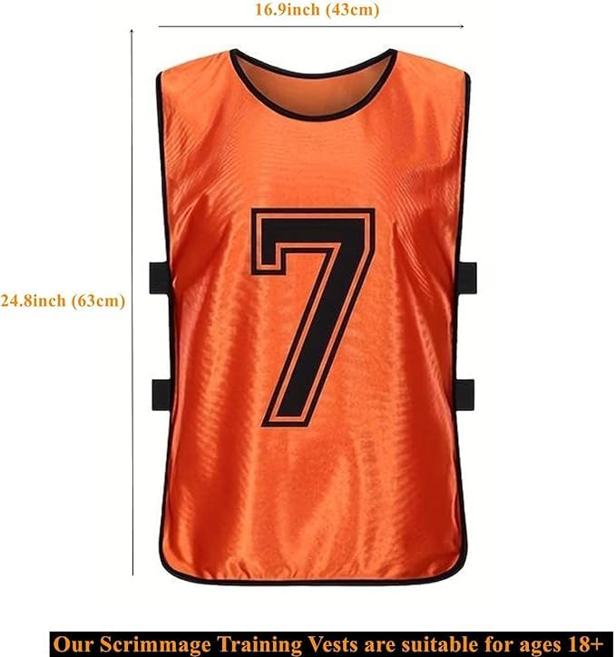 Chasubles de Football pour Adultes et Jeunes, Pack de 24 Chasubles de Training en Maille, Maillots Numérotés pour l'Entraînement de Soccer, Basketball, Football, Volleyball - Orange & Vert