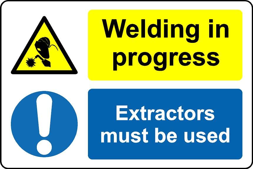 Welding in progress extractors must be used Safety sign - 1mm Plastic sign (200mm x 150mm)