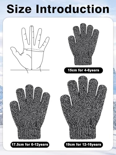Image of Cooraby 3 Pairs Kid's Winter Gloves Thick Warm Knitted Gloves Children Cold Weather Gloves