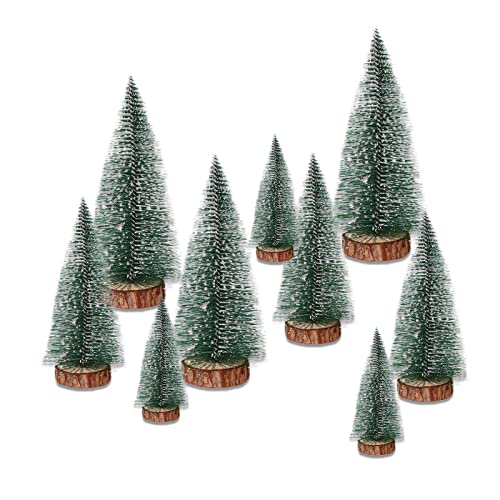 9 Piezas Mini Navidad Verde Árbol Artificial, Árbol De Navidad con Base De Madera, Abeto Árbol de Mavidad Artificial, para Decoración de Oficina/Hogar/Navideño/Micro Paisaje,DIY,3 Tamaños (Verde)