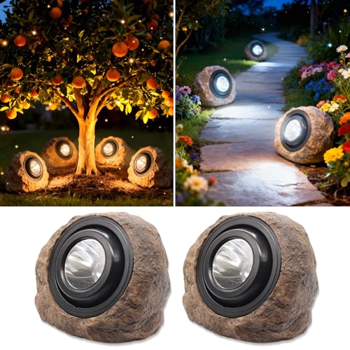 yulloyello Solar Rock Lights Outdoor Solar Brown Garden Stone Spotlights