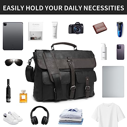 Leather Messenger Bag for Men,Vintage Mens Laptop Bag Water Resistant Business Travel Briefcase Satchel Work Computer Bag4