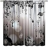 Gothic Crow Curtains, Black Birds Crow Decor Window Treatments for Living Room, Crow Black Dark Wing