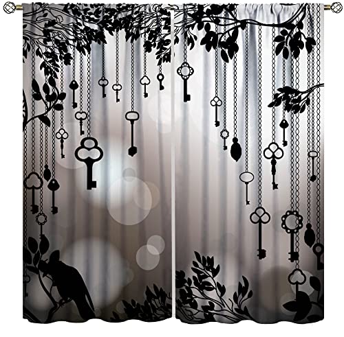 Gothic Crow Curtains, Black Birds Crow Decor Window Treatments For Living Room, Crow Black Dark Wings Thriller Curtain Drapes 2 Panels, 42X45 Inch #TOP27