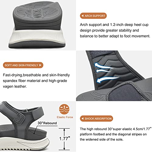 Image of ONCAI Walking Sandals Women,Arch Support Hiking Sandals with Orthotic Outdoor Footbed for Plantar Fasciitis,Water Athletic Platform Sandalias Mujer with 3 Adjustable Strap (US Size 6-12)