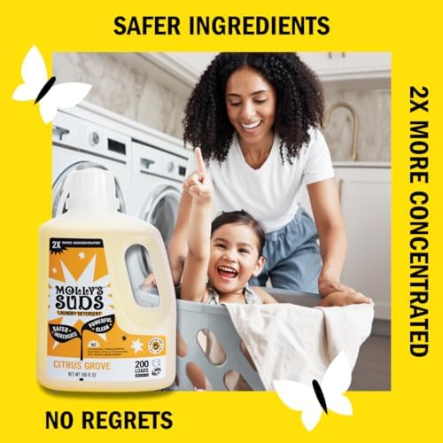 Molly's Suds Liquid Laundry Detergent | Clean Laundry Detergent Soap for Sensitive Skin | 2x Concentrated, High Efficiency (HE) | Citrus Grove - 100 Loads - 2