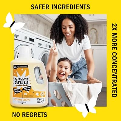 Molly's Suds Liquid Laundry Detergent | Clean Laundry Detergent Soap for Sensitive Skin | 2x Concentrated, High Efficiency (HE) | Citrus Grove - 100 Loads