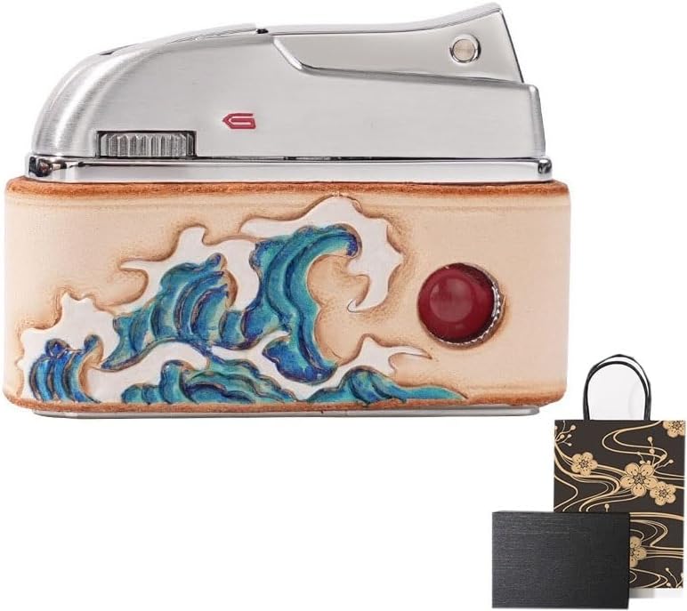 Cool Soft Flame Lighter, Refillable Butane Lighter, Landscape Series Leather Wrapped Metal Lighter, Suitable for Cigarettes, Candles, Camping, Collection,Gift for Husband and Father(Blue)