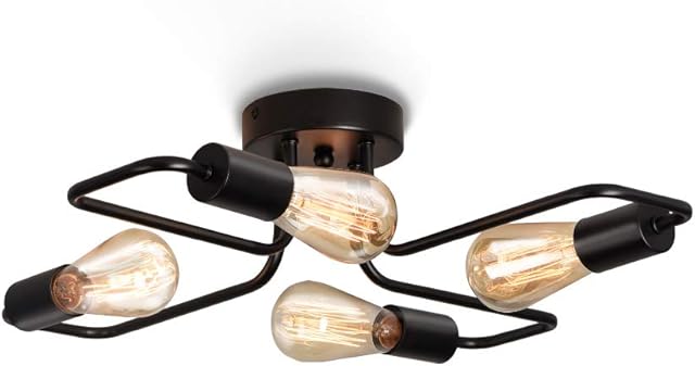 ENCOFT 4 Way Ceiling Light Vintage,Black Rustic Semi-Flush Mount Chandelier,Industrial Ceiling Lamp for Living Room Bedroom Dining Room Kitchen