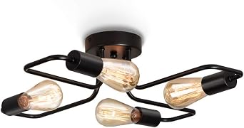 ENCOFT Sputnik Ceiling Light 4 Lights Black Chandelier Semi-Flush Mount E27 Vintage Ceiling Light for Living Room Bedroom Dining Room Kitchen [Energy Class E]