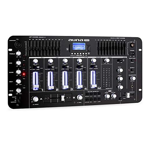 Resident DJ Kemistry 3BK - Mesa de Mezclas , 4 Canales , Equipo de DJ , Bluetooth , USB , SD , MP3 , 2 entradas Phono/línea , Ecualizador de 10 Bandas , Micrófono , Entradas XLR , Talkover , Negro