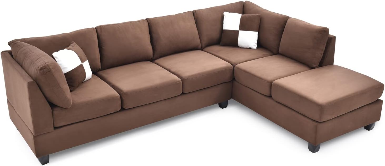 HomeStock Elegant Escape L-Shape Sectional Sofa with Button-Tufting, Removable Backs and Pocketed Coil Seating, Track Arm Style, Living Room Sectional Couch -111" D x 78" W x 34" H Chocolate