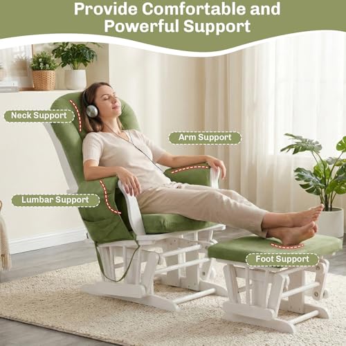 Image of 5PCS Suede Glider Rocker Replacement Cushions with 29.5 inch High Backrest & Side Pockets, Thickened Soft Glider Rocking Chair Cushions with Ottoman Cushion for Indoor Nursery Rocking Chair, Green