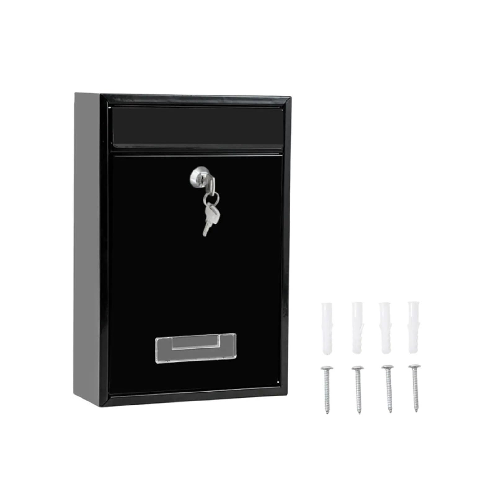 Wall Mounted Mailbox, Wall Mounted Mailbox Lockable 2 Keys Iron Multicolor Outdoor Home Office Mail Insertion(Black)