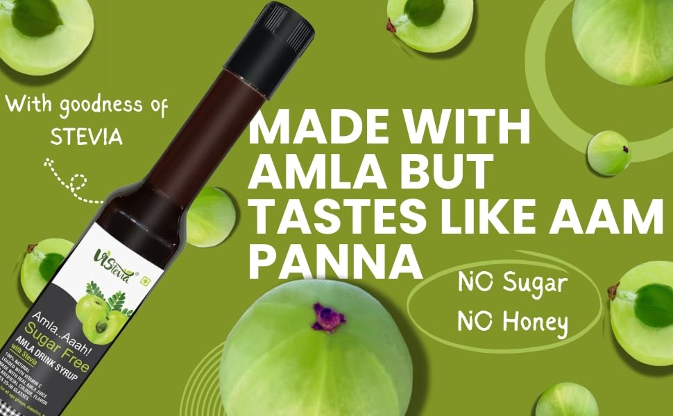 Image of VIStevia Sugar Free Amla Drink Syrup, Diabetic & Keto Friendly - Naturally Sweetened With Stevia - Delicious to Taste, 1 Bottle (470ML)