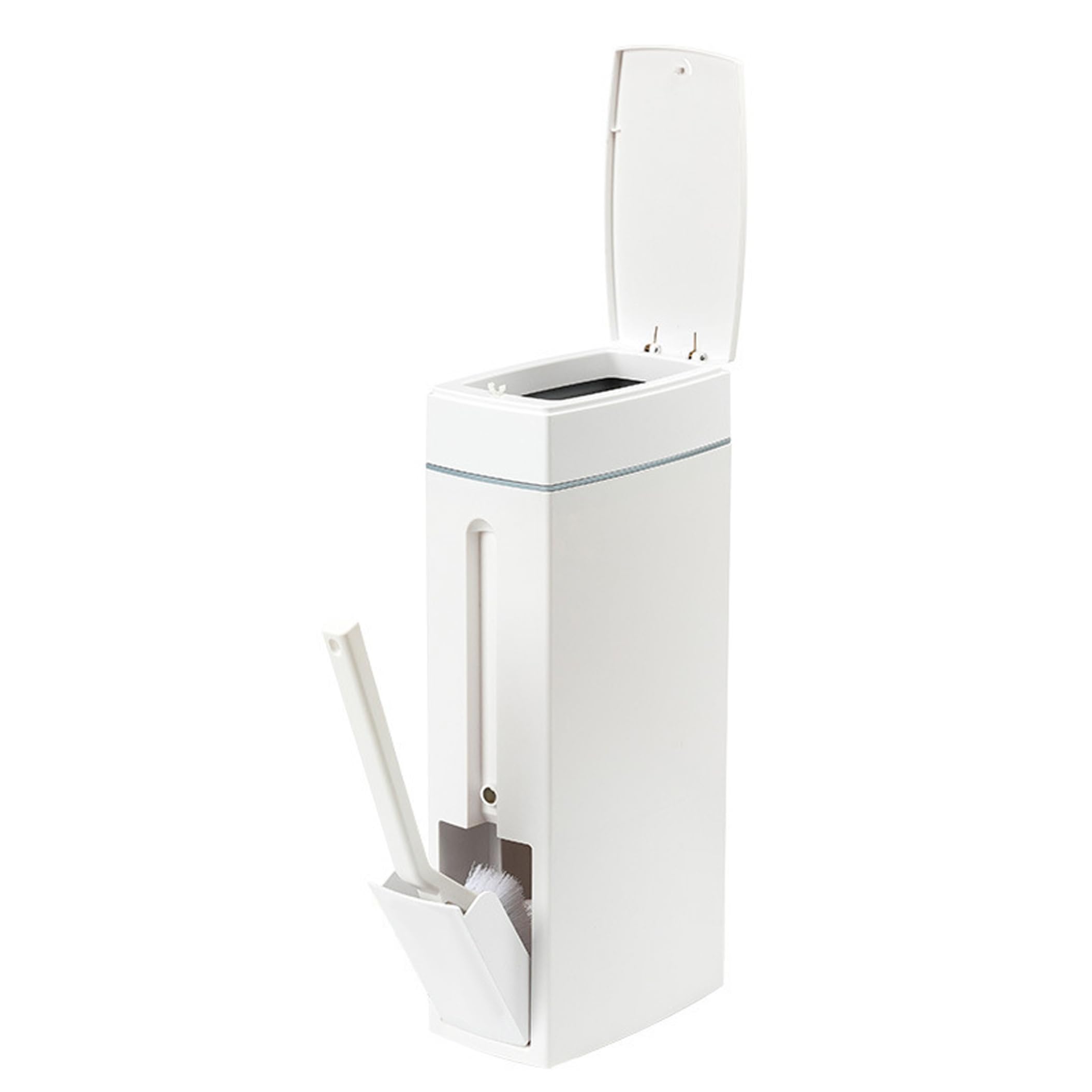 Otbushit Bathroom Trashcan Slim Bathroom Trash Can with Hidden Toilet Brush Garbage Can with Lid for Narrow Spaces White
