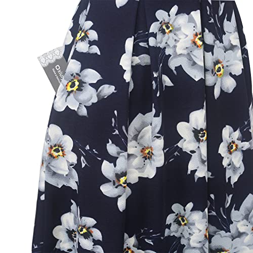 Image of oxiuly Women's Flounce Sleeve Wedding Church Vintage Dresses Casual Floral Party Cocktail Work Dress with Pockets Fei376