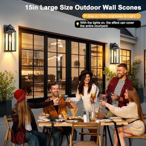 Image of 15 inch Wall Sconces Set of Two, Dusk to Dawn Outdoor Garage Lights, Waterproof Anti-Rust Porch Lights Outdoor, Black Exterior Foyer Lighting Fixtures for Front Door Porch Patio Entryway, 1 Pack