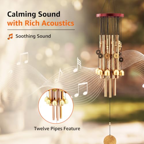 Image of Amazon Basics Decorative Wind Chimes for Balcony, Home & Garden | Pleasant Sound | Handcrafted | Metal Chime for Home Decor & Gifting | Color Gold | Material: Aluminum | Size: 79L x 13W x 13H cms
