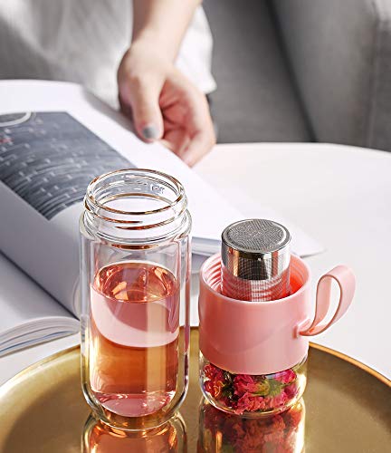 Glass Tea Bottle Infuser Double Layer Glass Tumbler,14 Oz Travel Mug With Strainer Tea Bottle For Loose Leaf Tea,Tea Cup With Stainless Steel Mesh Filter, Portable Fruit Water Bottle To Go #TOP4